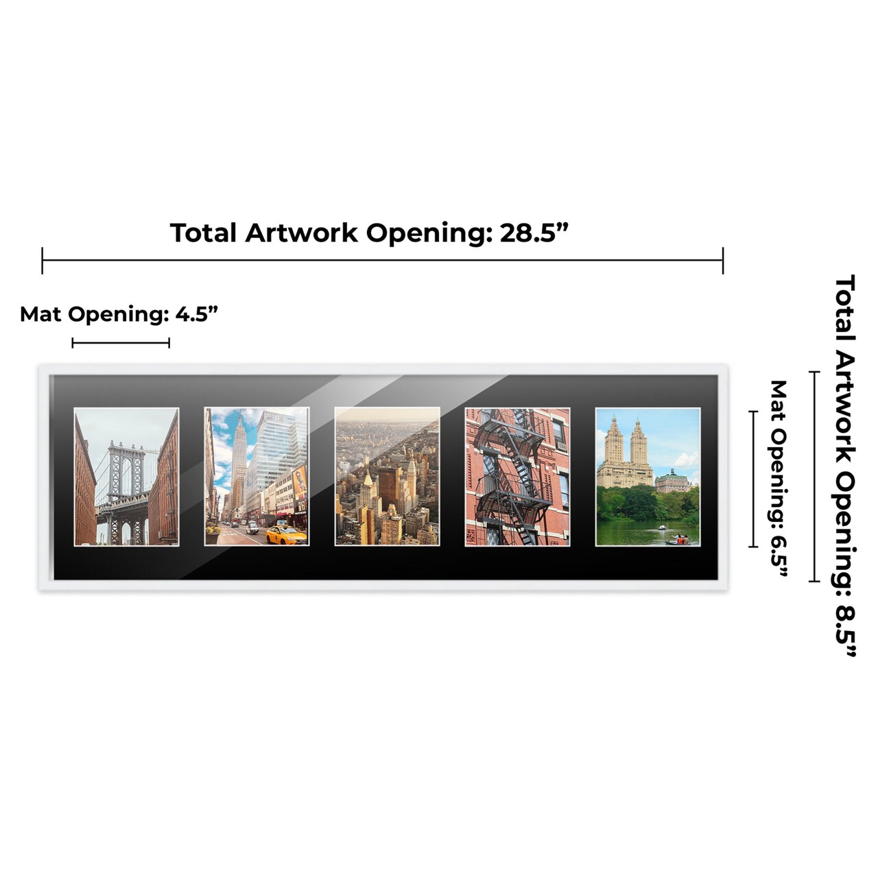 White Finish Collage Frame - Black Mat, 20 Frame Sizes to Choose From, UV Acrylic, Wall Hanging Hardware, Vertical or Horizontal Display